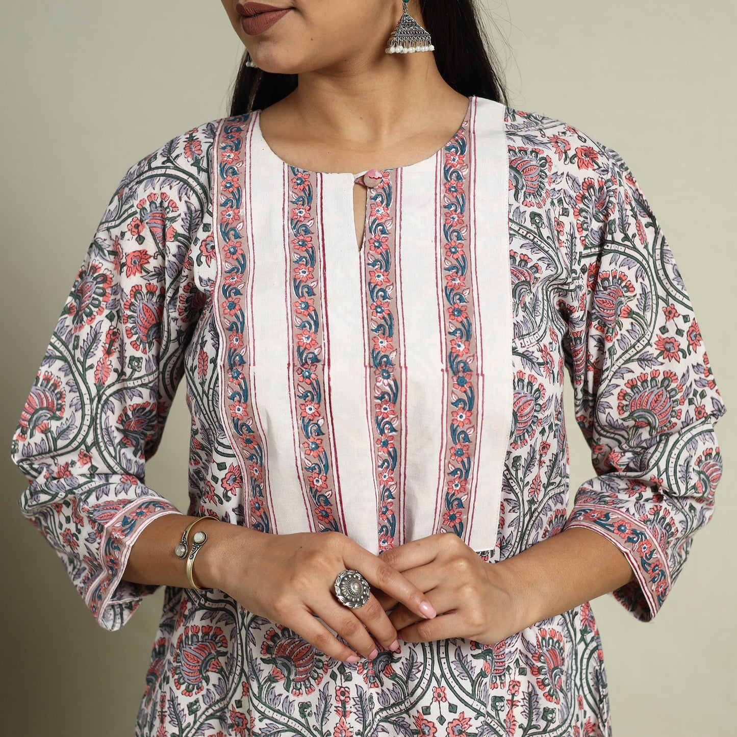 Buy Multicolor Block Print Cotton A-Line Sanganeri Kurta