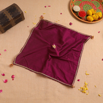 Purple - Handcrafted Lace Gota Work Pooja Thali Cover 17