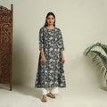 Buy Black Block Print Cotton A-Line Sanganeri Kurta