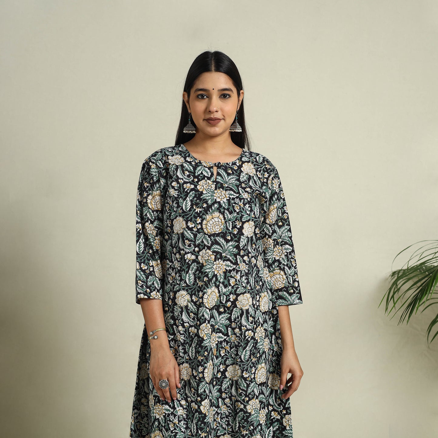 Buy Black Block Print Cotton A-Line Sanganeri Kurta