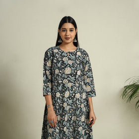 Buy Black Block Print Cotton A-Line Sanganeri Kurta