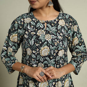 Buy Black Block Print Cotton A-Line Sanganeri Kurta
