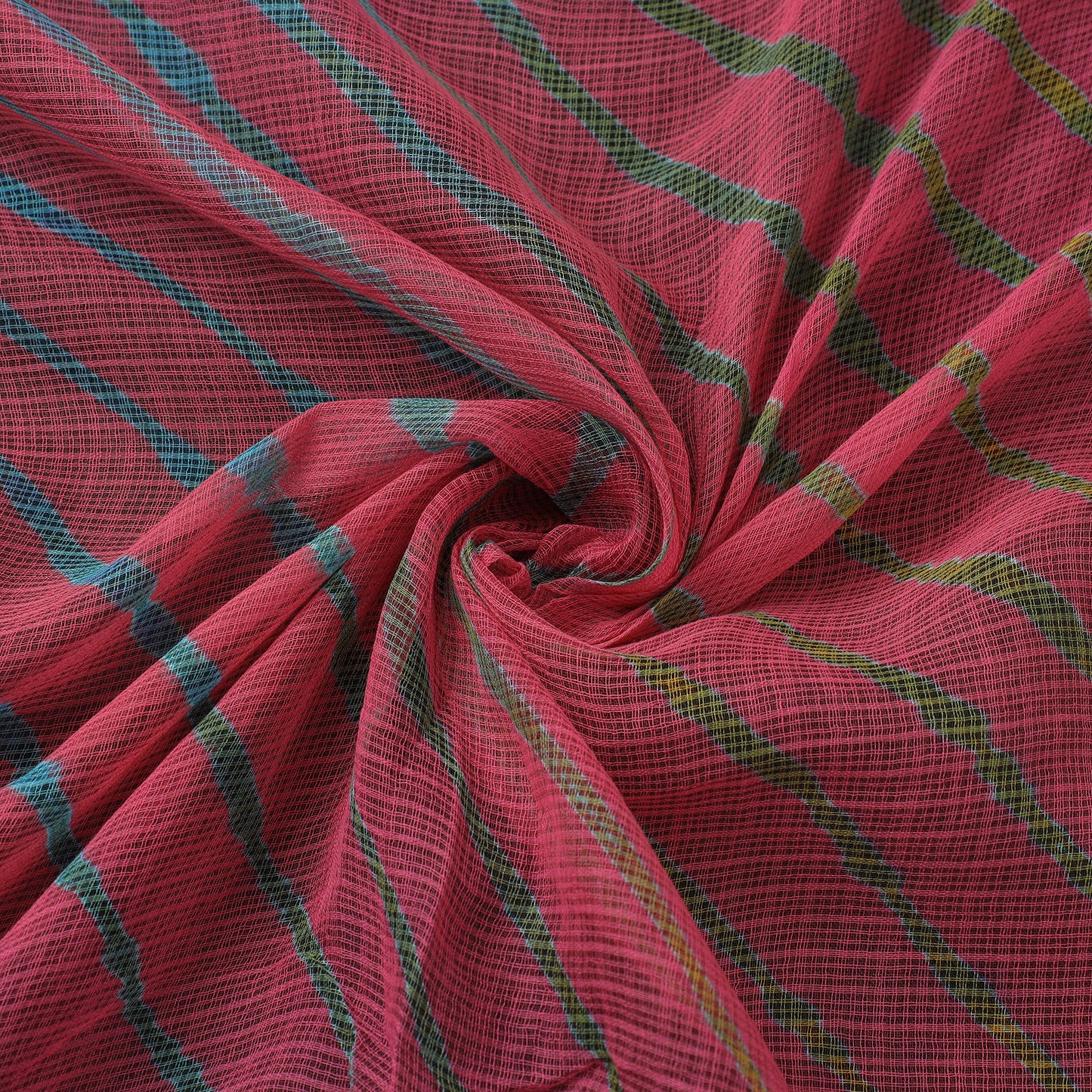 Pink - Leheriya Tie-Dye Kota Doria Cotton Fabric 11