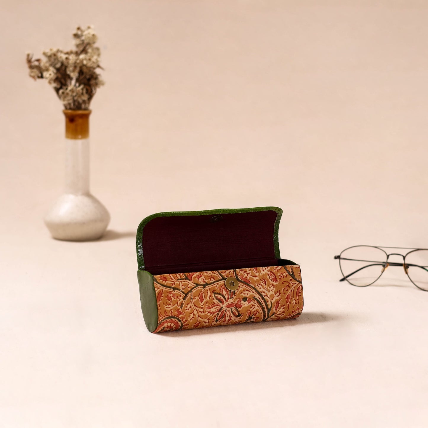 Embossed Leather Flap Kalamkari Spectacle Case by Asalkaar 20