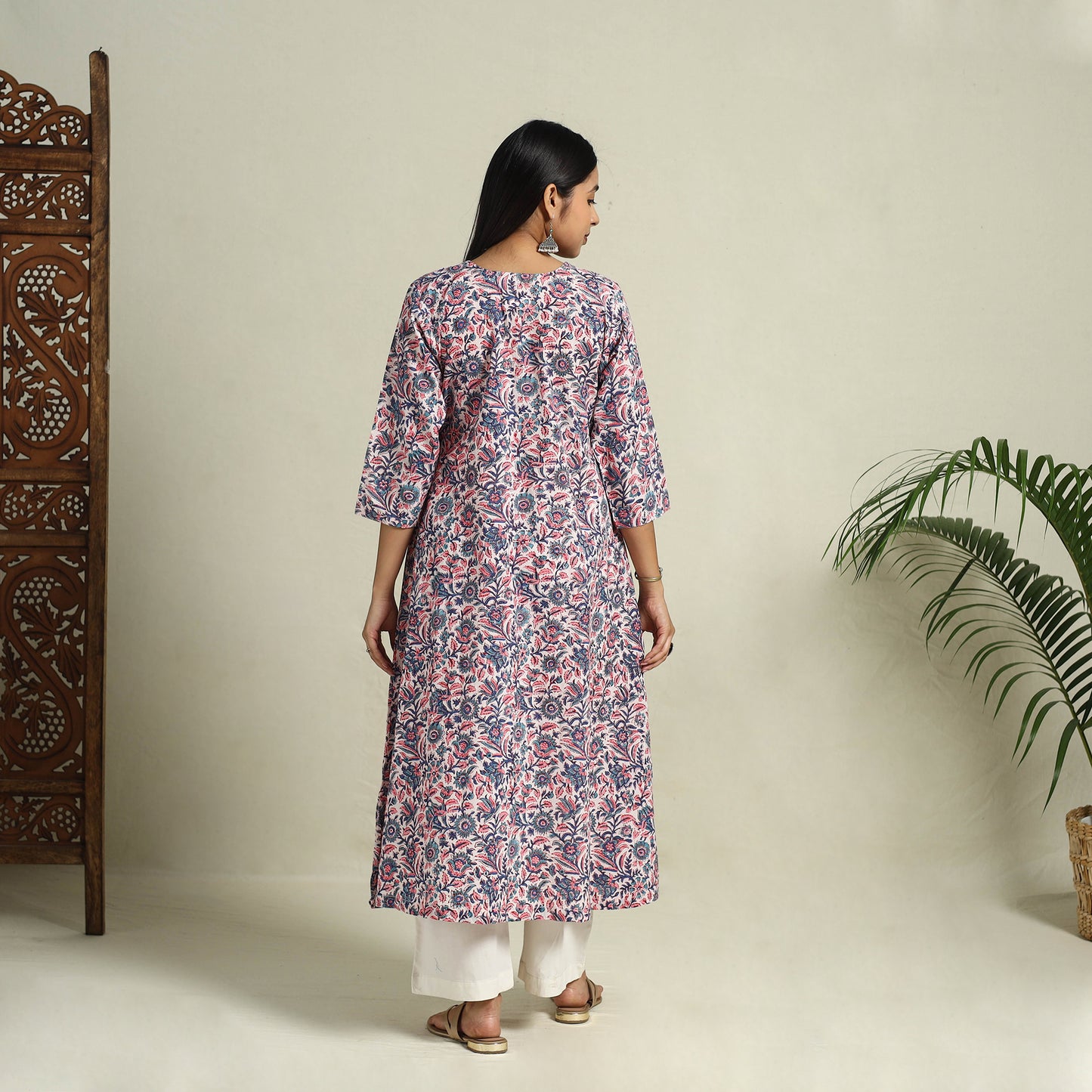 Multicolor - Block Print Cotton A-Line Sanganeri Kurta 04