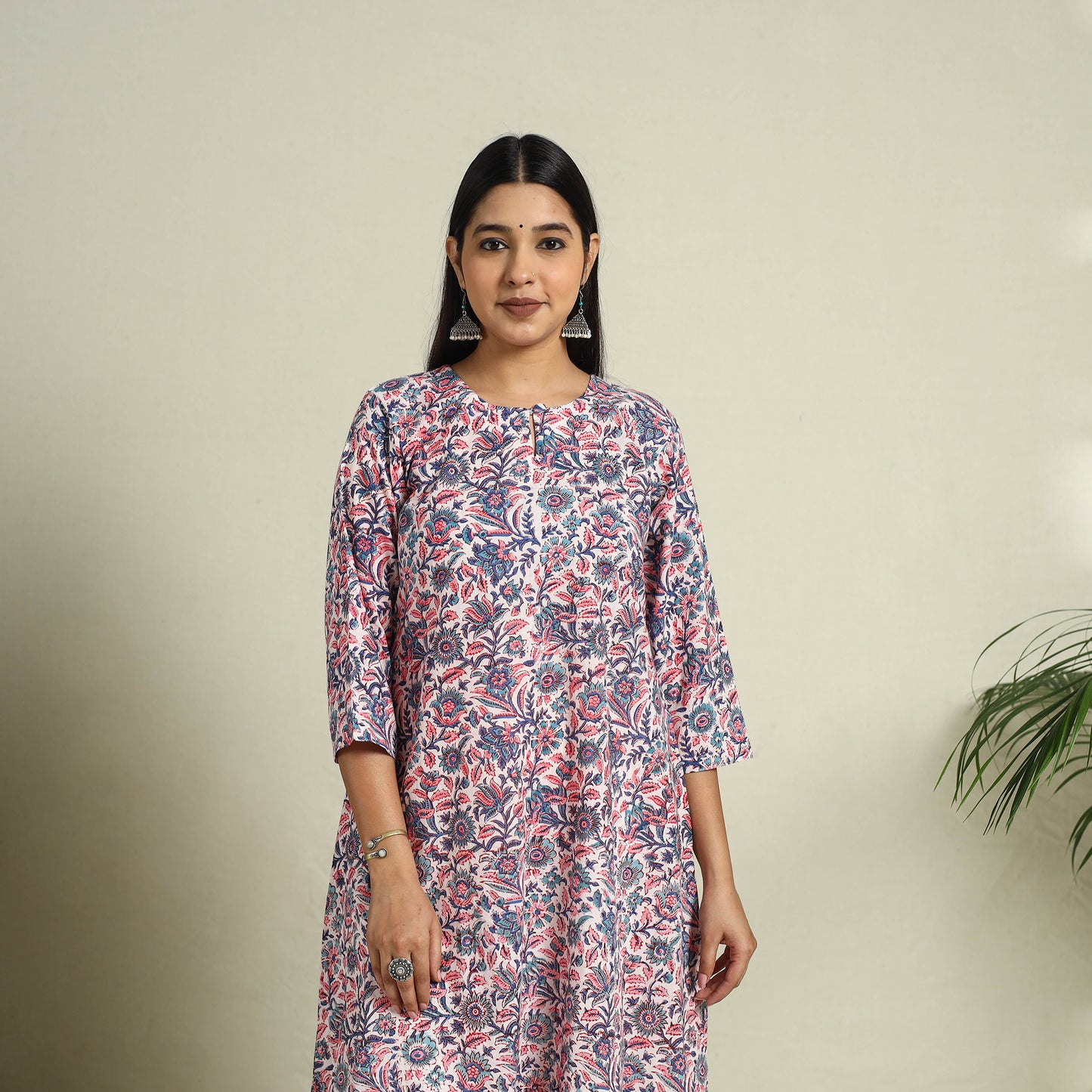 Multicolor - Block Print Cotton A-Line Sanganeri Kurta 04