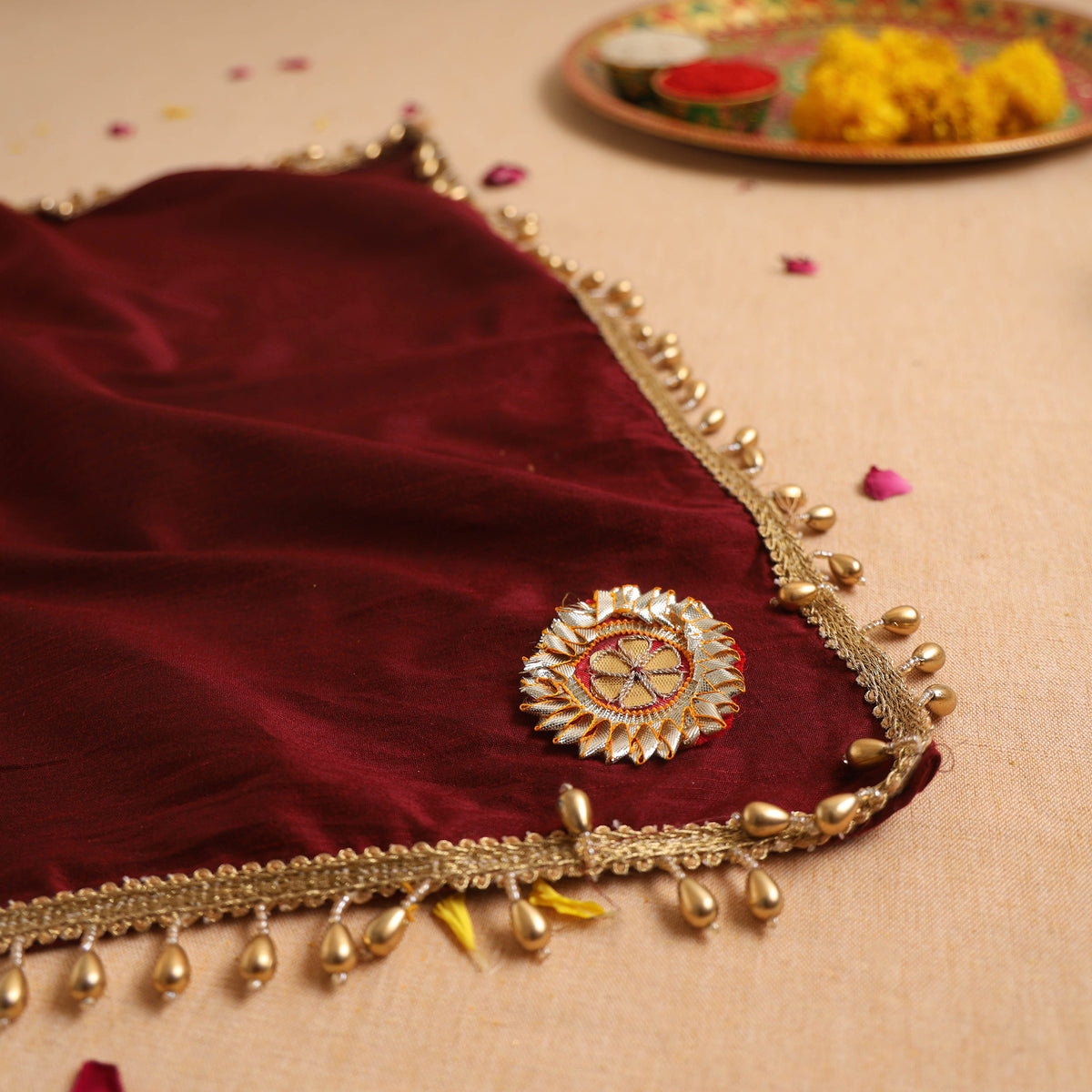Handcrafted Lace Bead Work Pooja Thali Cover 24