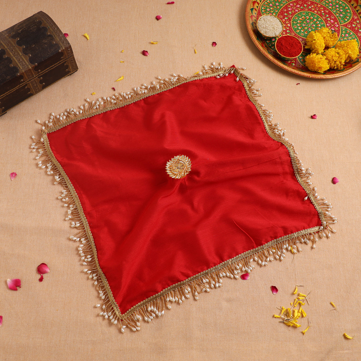 Handcrafted Lace Bead Work Pooja Thali Cover 25