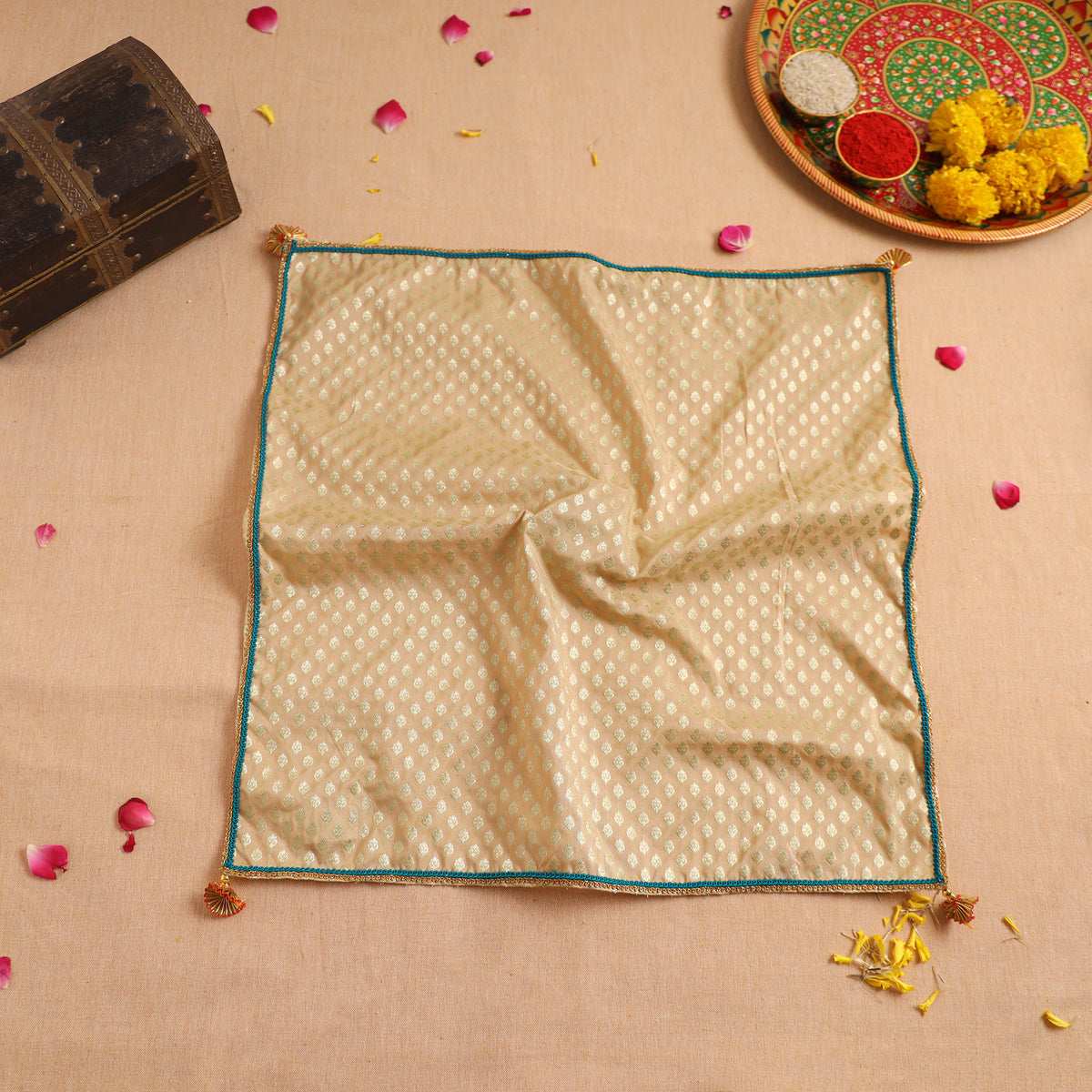 Handcrafted Lace Gota Work Pooja Thali Cover 27