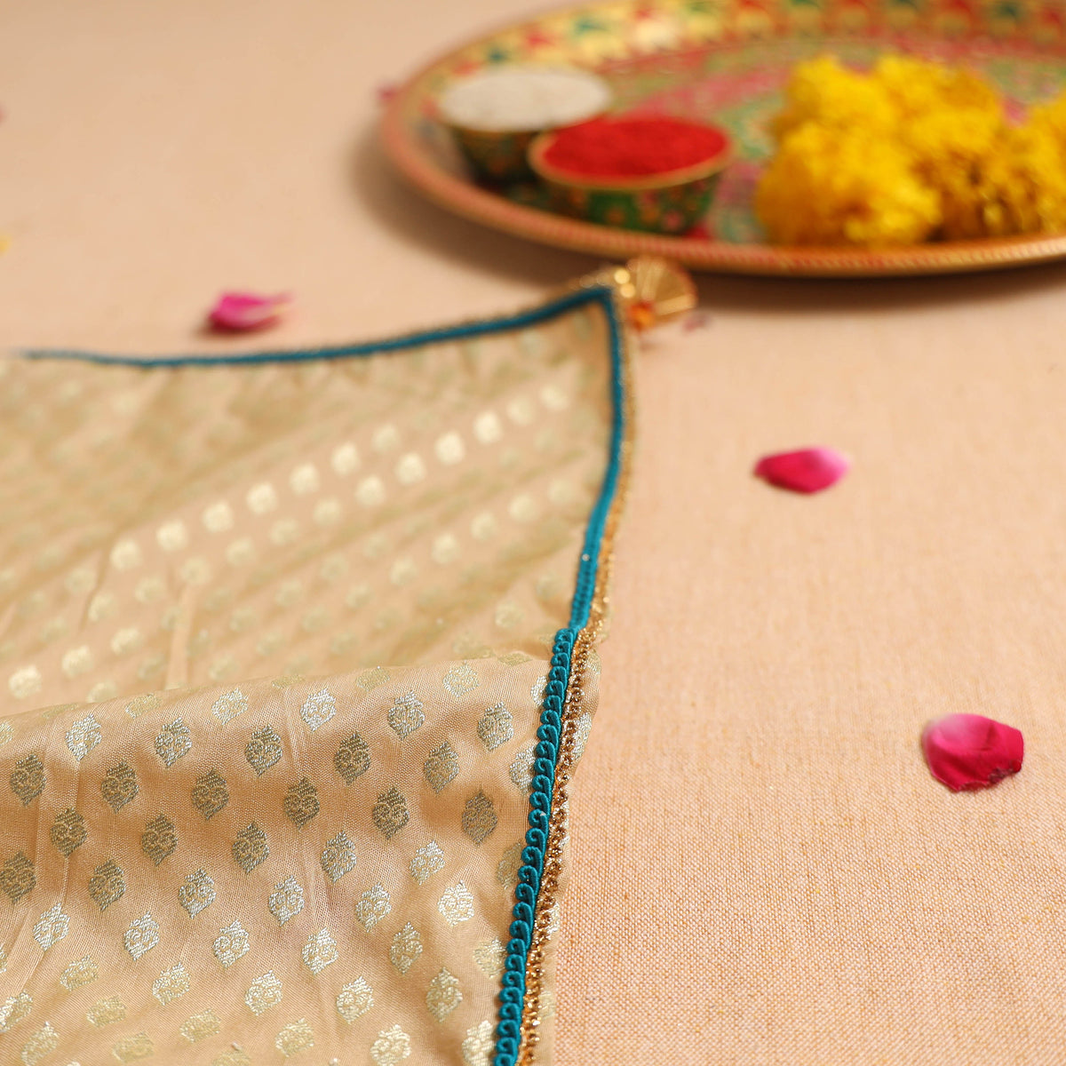 Handcrafted Lace Gota Work Pooja Thali Cover 27