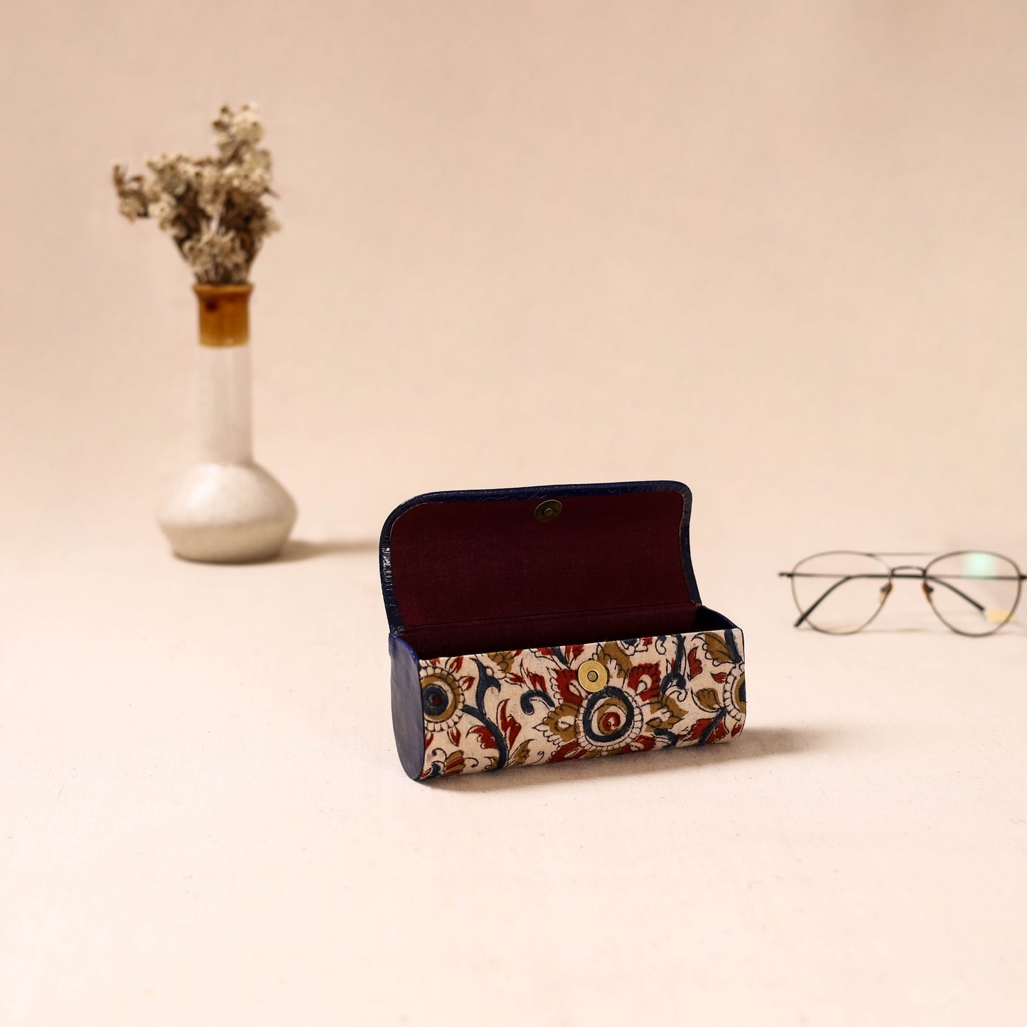 Embossed Leather Flap Kalamkari Spectacle Case by Asalkaar 08