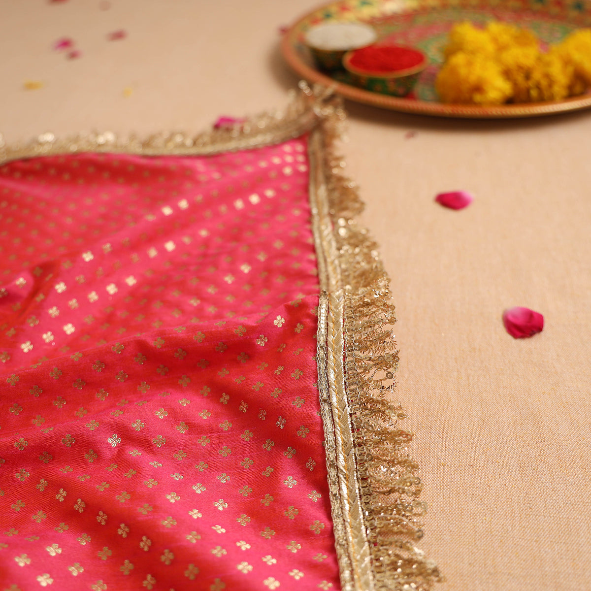 Handcrafted Lace Sequin Work Pooja Thali Cover 28