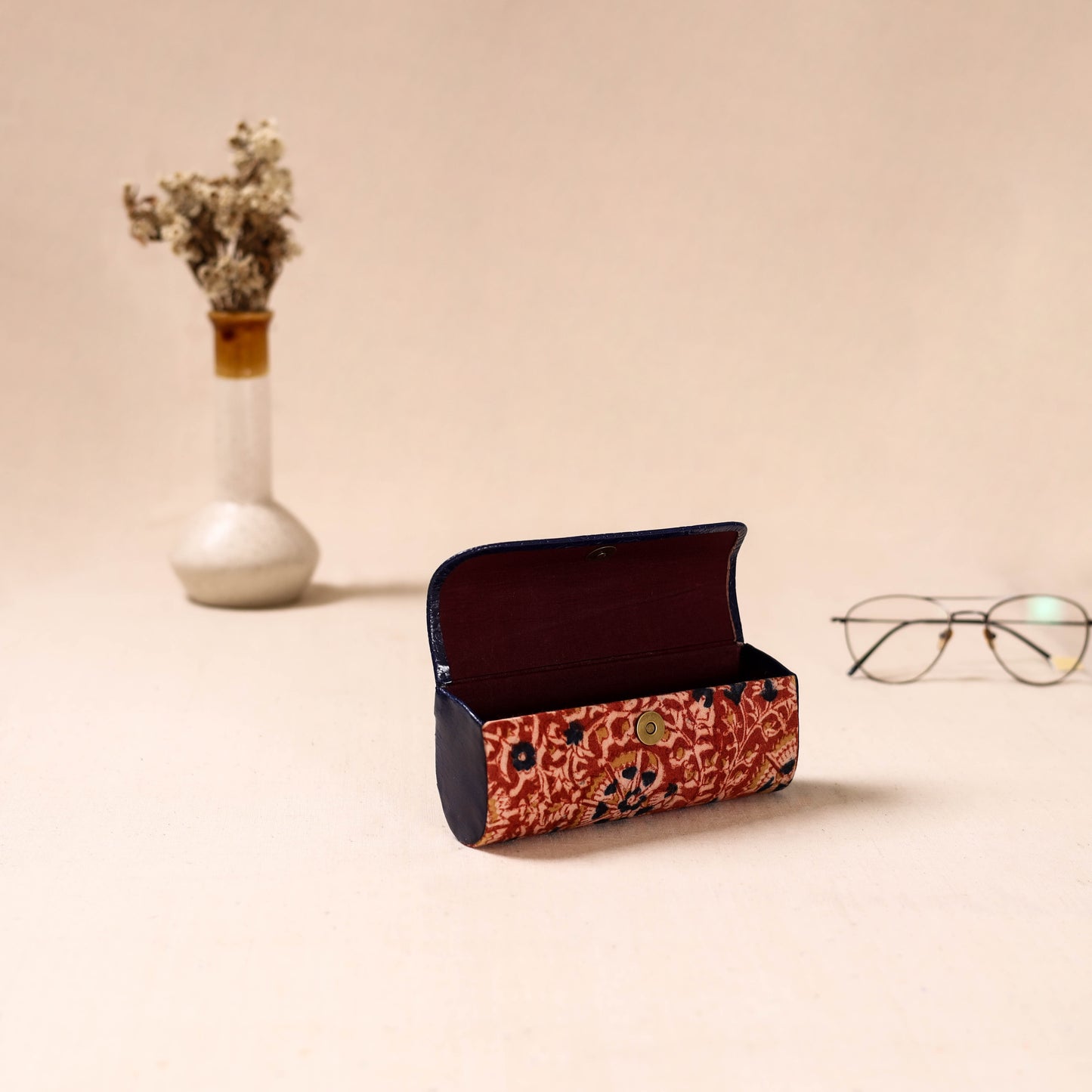 Embossed Leather Flap Kalamkari Spectacle Case by Asalkaar 10