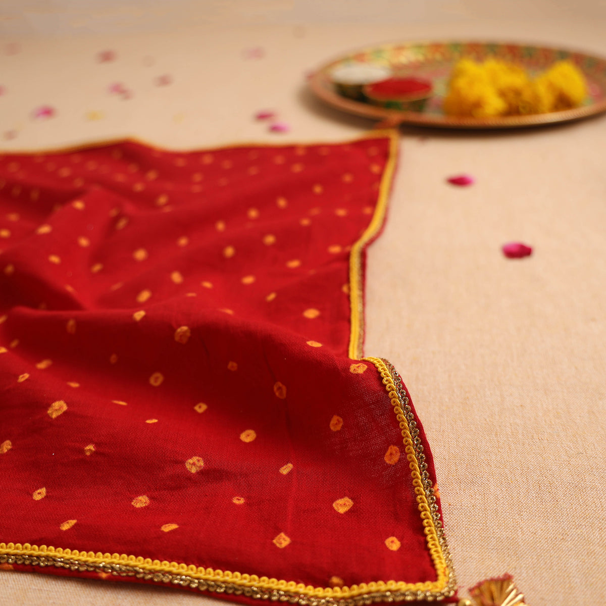 Handcrafted Lace Gota Work Pooja Thali Cover 37