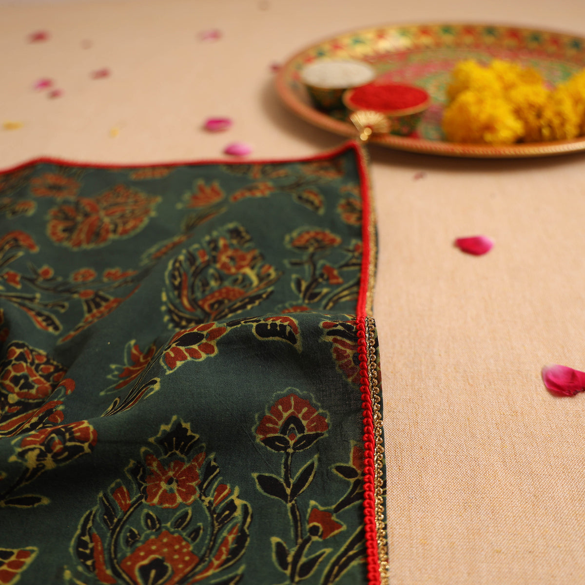 Handcrafted lace work pooja thali cover 43