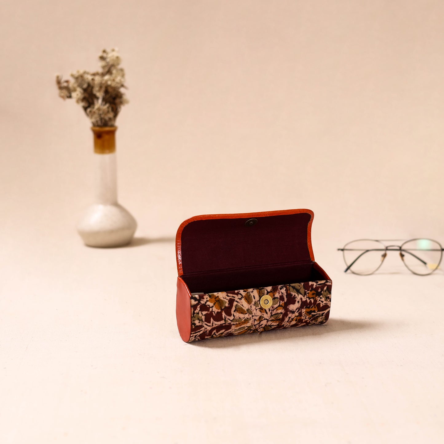 Embossed Leather Flap Kalamkari Spectacle Case by Asalkaar 21