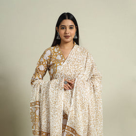 Buy Yellow Block Print Cotton Sanganeri Kurta Set