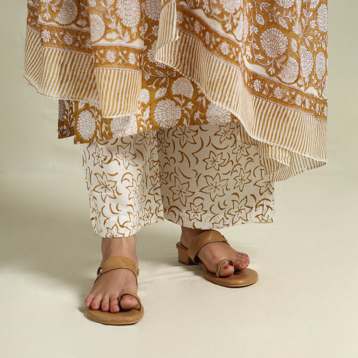 Buy Yellow Block Print Cotton Sanganeri Kurta Set