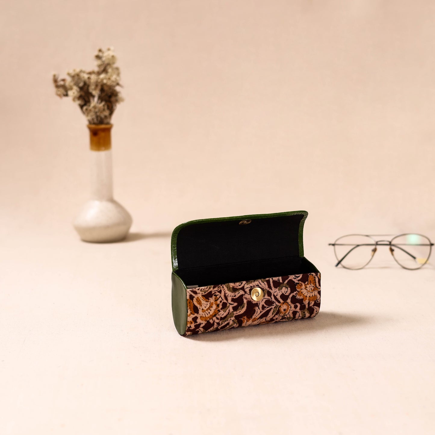 Embossed Leather Flap Kalamkari Spectacle Case by Asalkaar 22