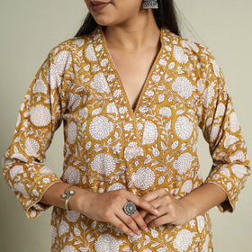 Buy Yellow Block Print Cotton Sanganeri Kurta Set
