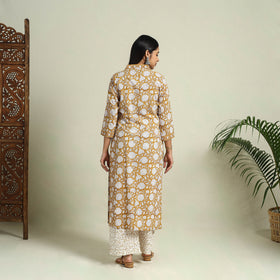 Buy Yellow Block Print Cotton Sanganeri Kurta Set