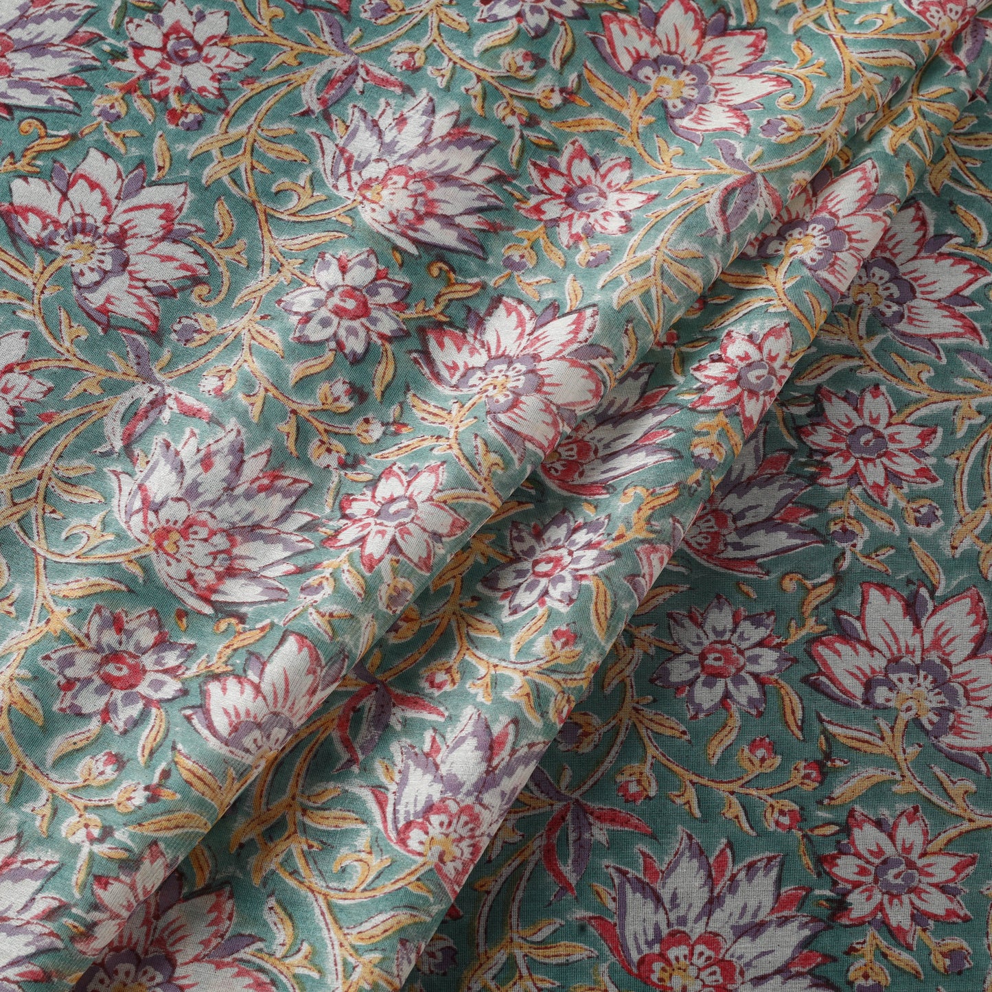 Green - handloom chanderi silk sanganeri fabric 04