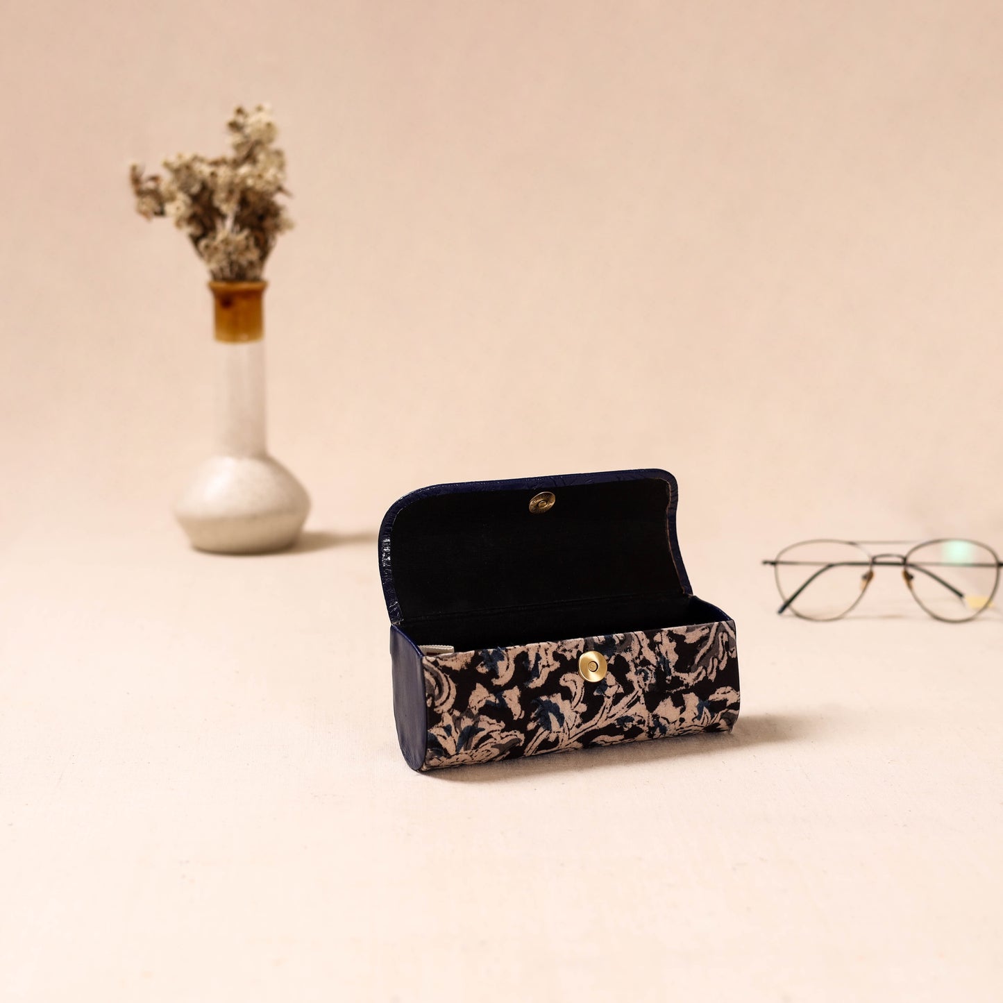 Embossed Leather Flap Kalamkari Spectacle Case by Asalkaar 30