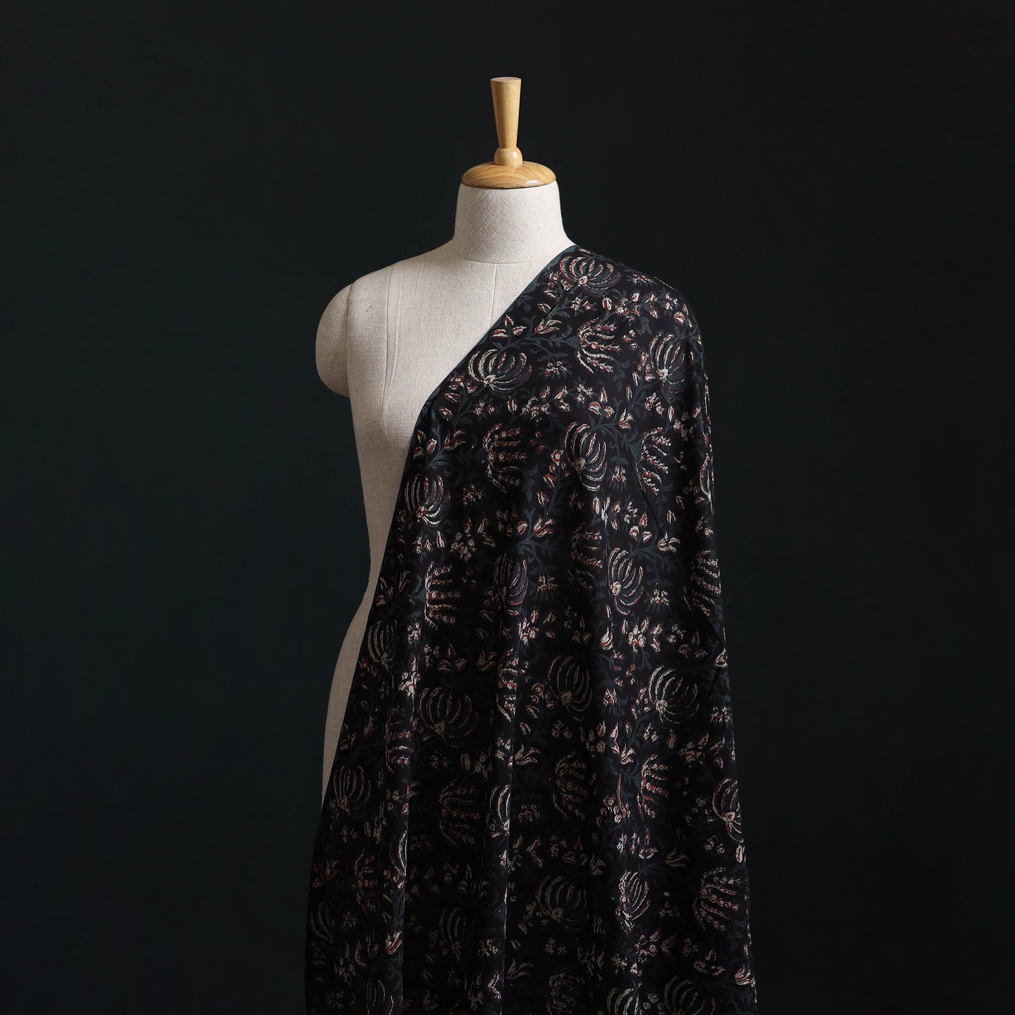Black - Jahota Hand Block Print Natural Dyed Pure Mul Cotton Fabric 02