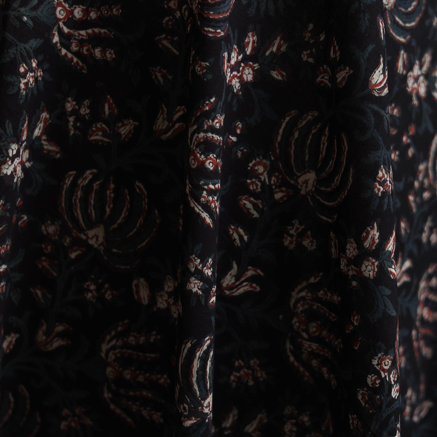 Black - Jahota Hand Block Print Natural Dyed Pure Mul Cotton Fabric 02