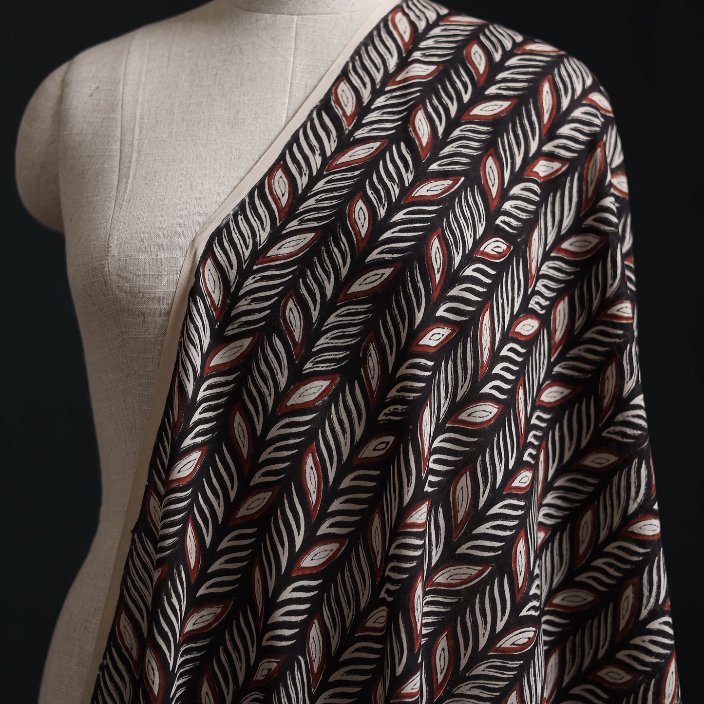 Black - Kalamkari Bagru Hand Block Print Natural Dyed Pure Mul Cotton Fabric 03