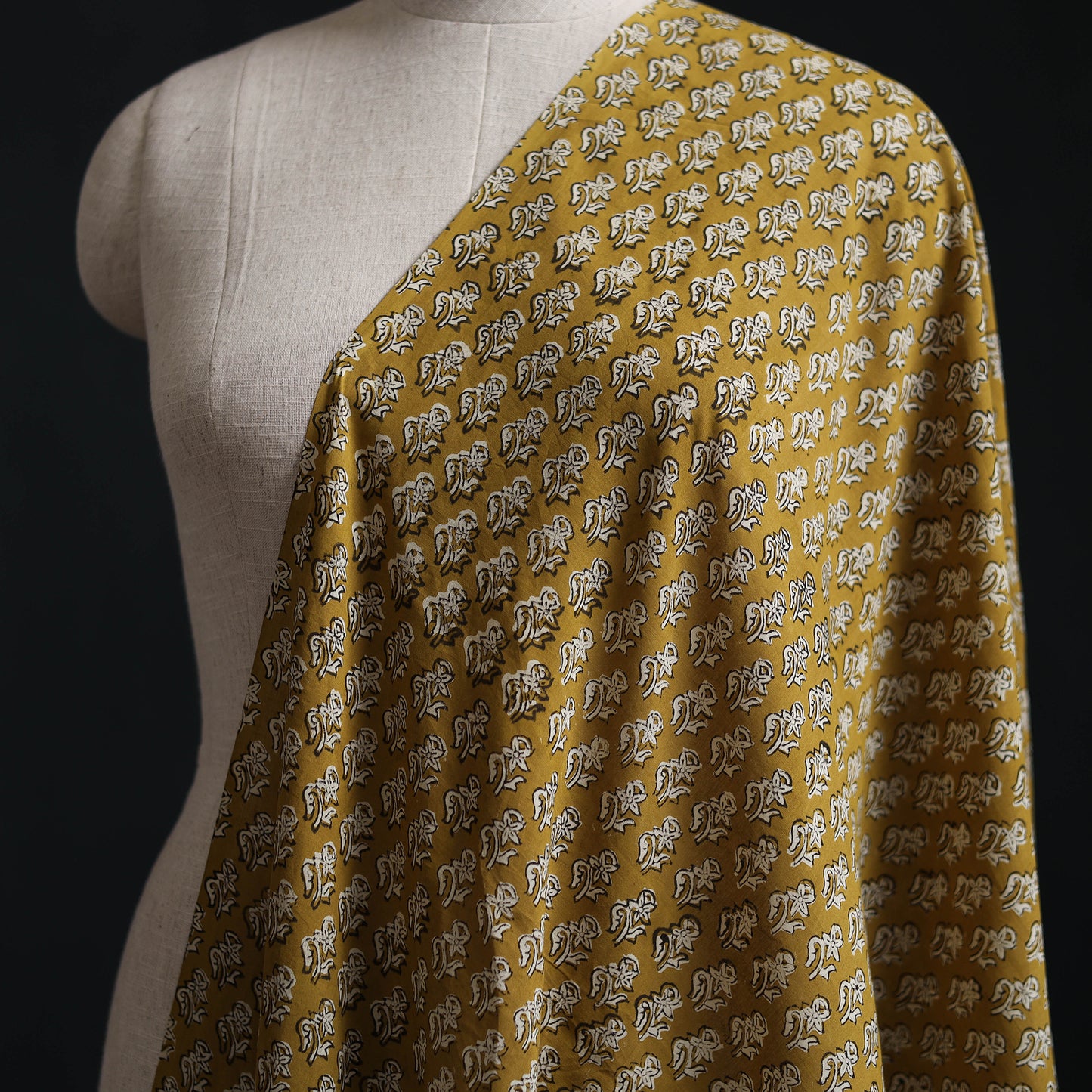 Yellow - Kalamkari Bagru Hand Block Print Natural Dyed Pure Mul Cotton Fabric 04