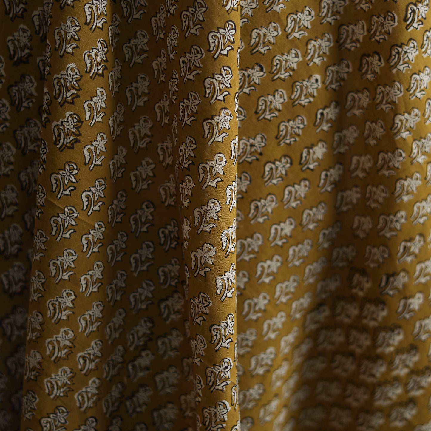 Yellow - Kalamkari Bagru Hand Block Print Natural Dyed Pure Mul Cotton Fabric 04