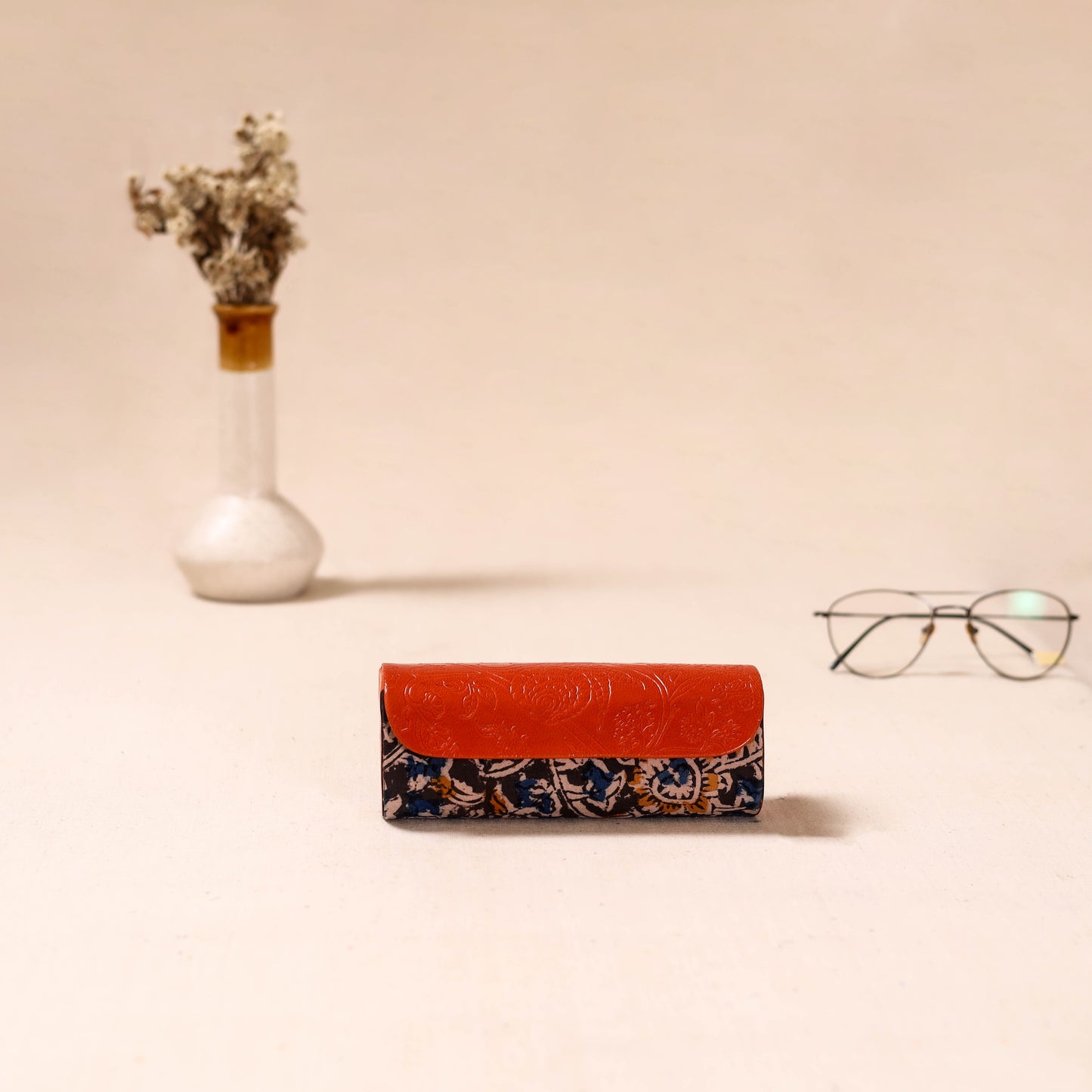 Embossed Leather Flap Kalamkari Spectacle Case by Asalkaar 42