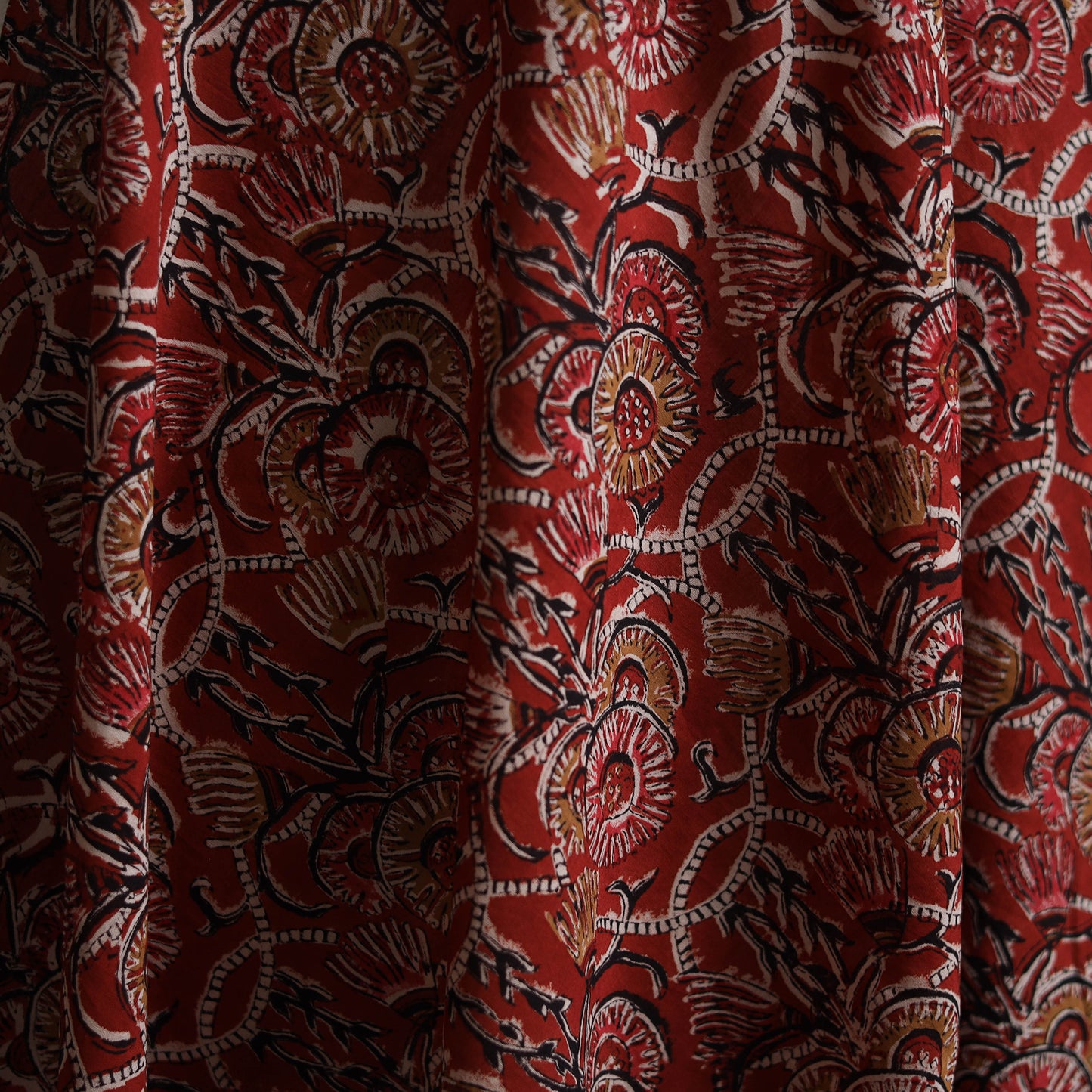 Red - Kalamkari Bagru Hand Block Print Natural Dyed Pure Mul Cotton Fabric 05