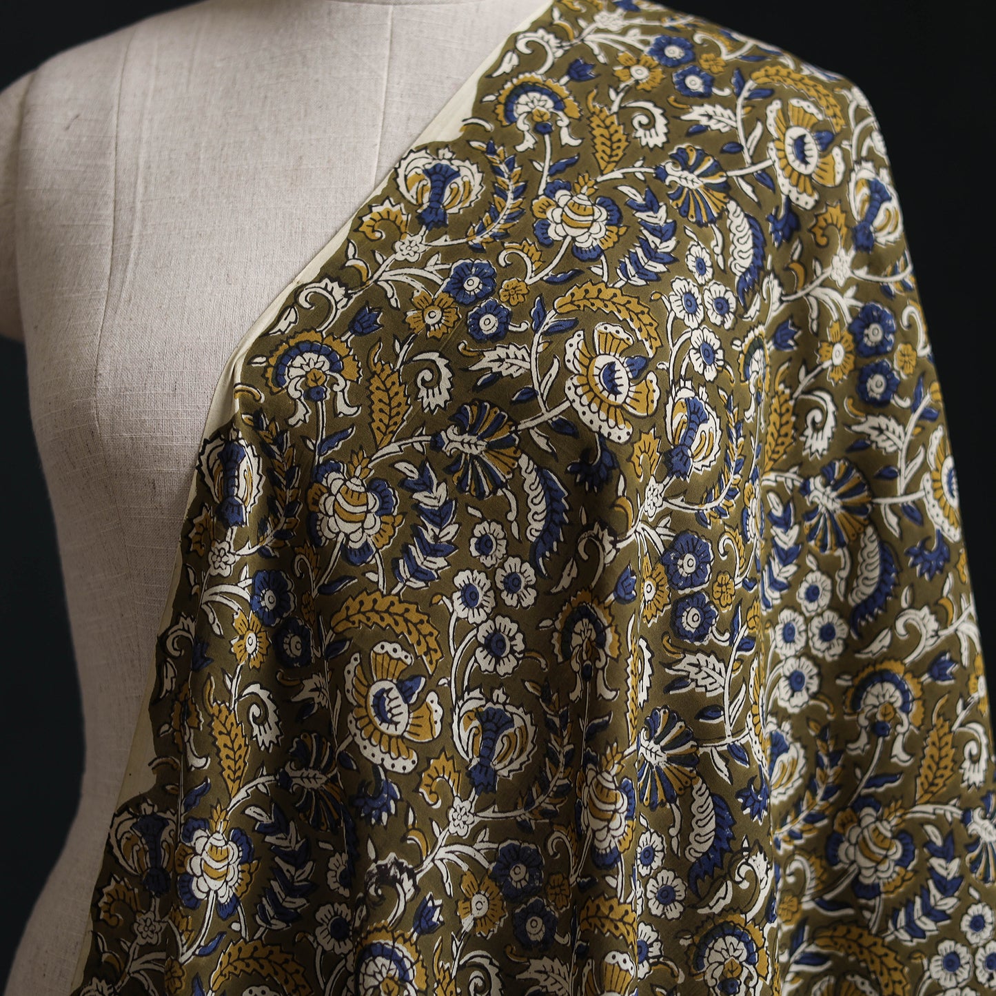 Green - Kalamkari Bagru Hand Block Print Natural Dyed Pure Mul Cotton Fabric 06