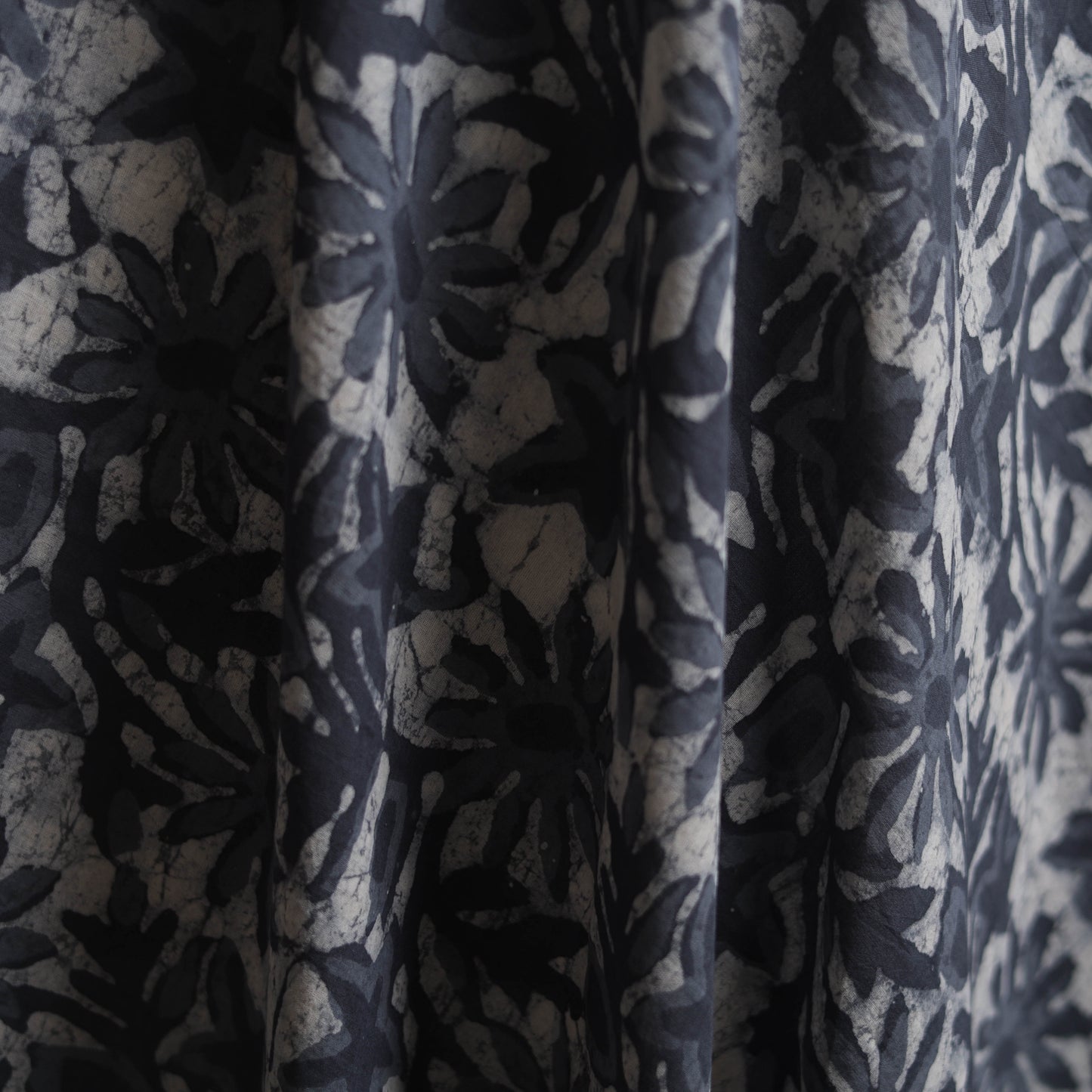 Grey - Batik Dabu Hand Block Print Natural Dyed Pure Mul Cotton Fabric 07