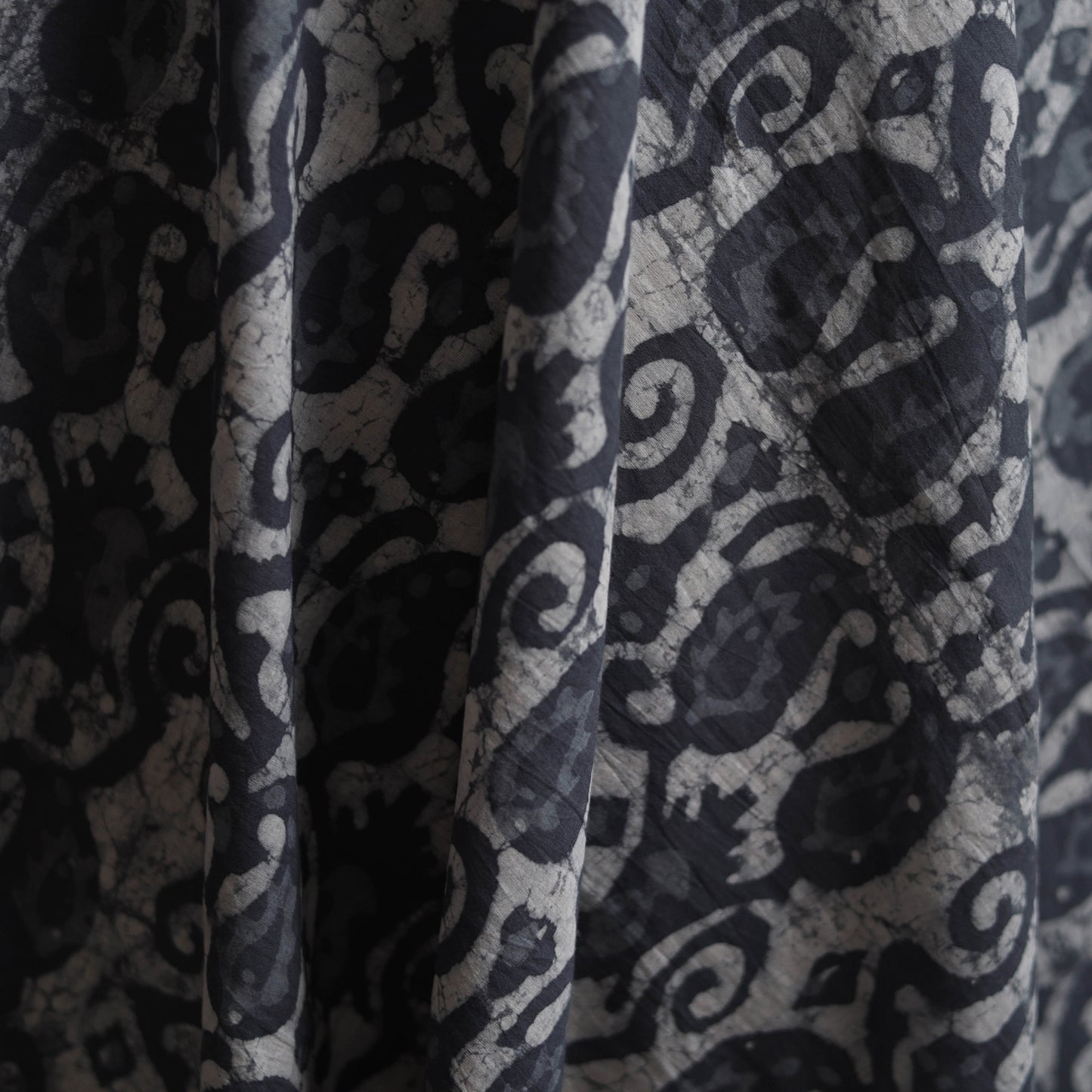 Grey - Batik Dabu Hand Block Print Natural Dyed Pure Mul Cotton Fabric 09