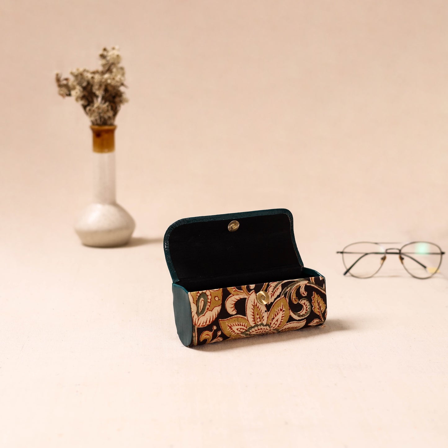 Embossed Leather Flap Kalamkari Spectacle Case by Asalkaar 50