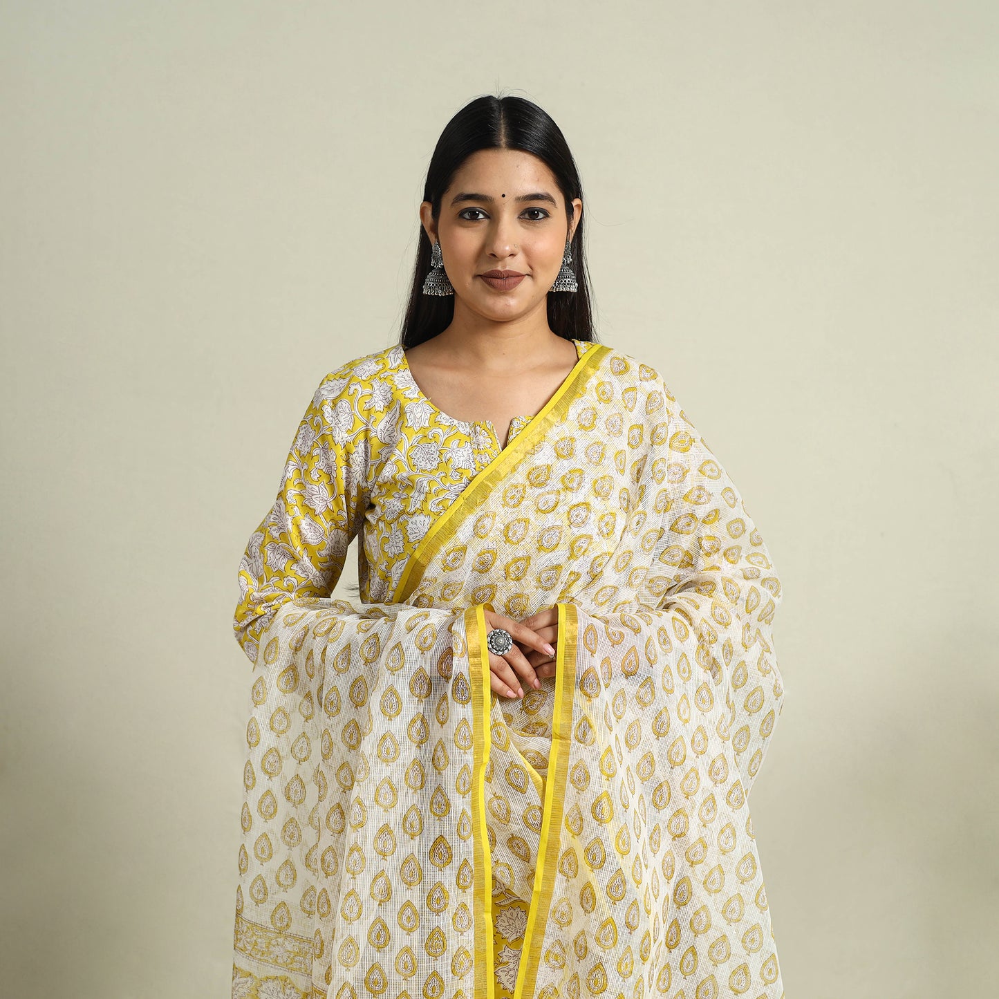 Buy Yellow Block Print Cotton Sanganeri Kurta Set