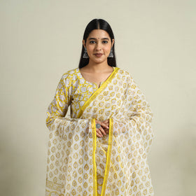 Buy Yellow Block Print Cotton Sanganeri Kurta Set