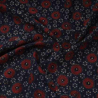 Blue - Red Circle Flower Ajrakh Natural Dyed Hand Block Printed Cotton Fabric 42