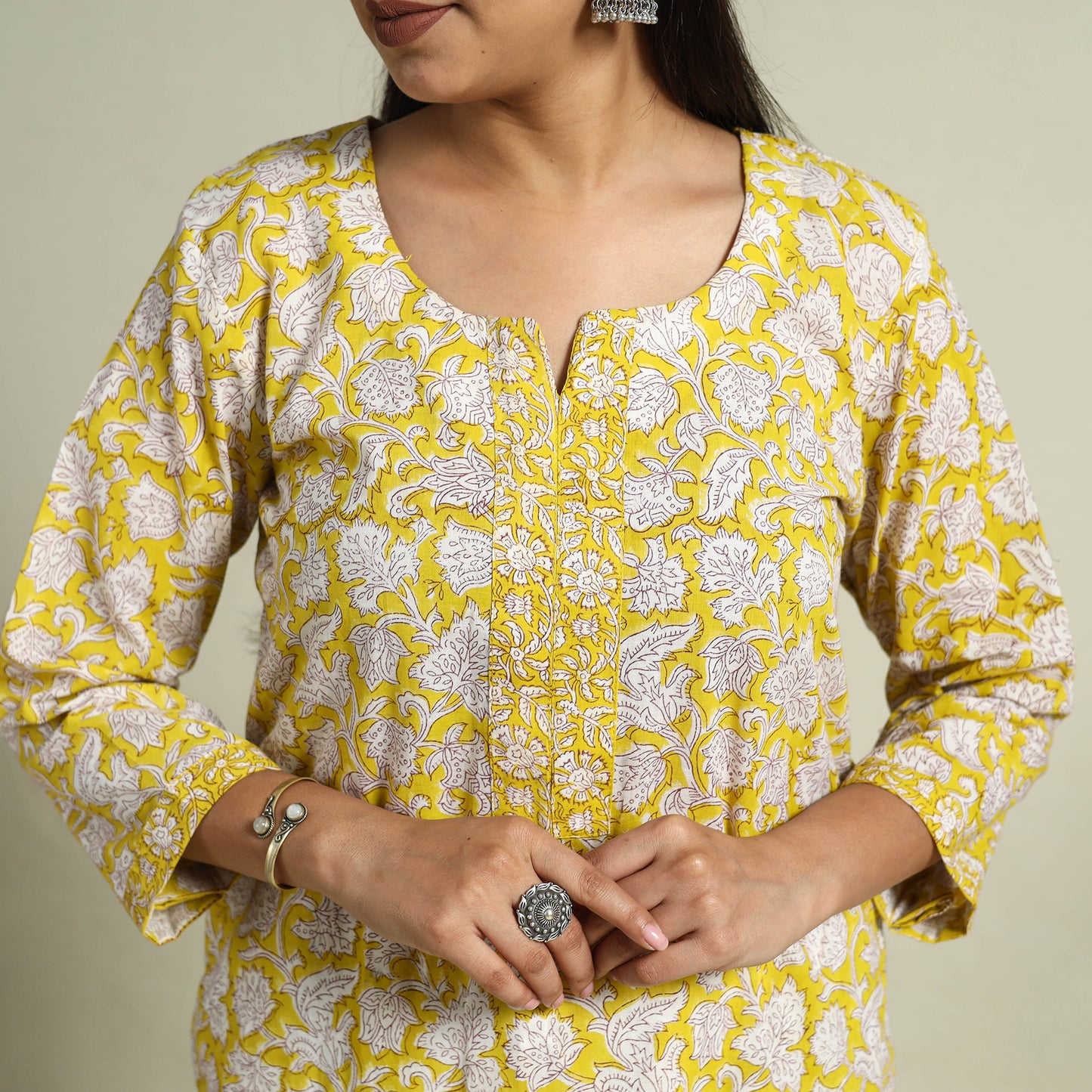 Buy Yellow Block Print Cotton Sanganeri Kurta Set