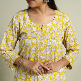 Buy Yellow Block Print Cotton Sanganeri Kurta Set