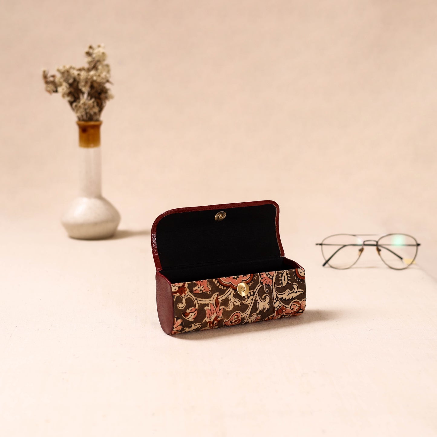 Embossed Leather Flap Kalamkari Spectacle Case by Asalkaar 52