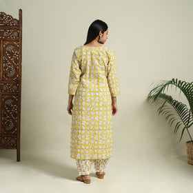 Buy Yellow Block Print Cotton Sanganeri Kurta Set
