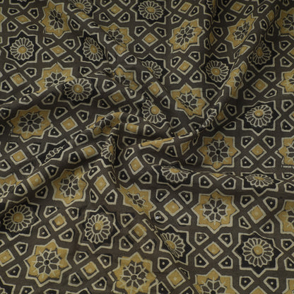 Brown - Beige Stars Florals Ajrakh Natural Dyed Hand Block Printed Cotton Fabric 40