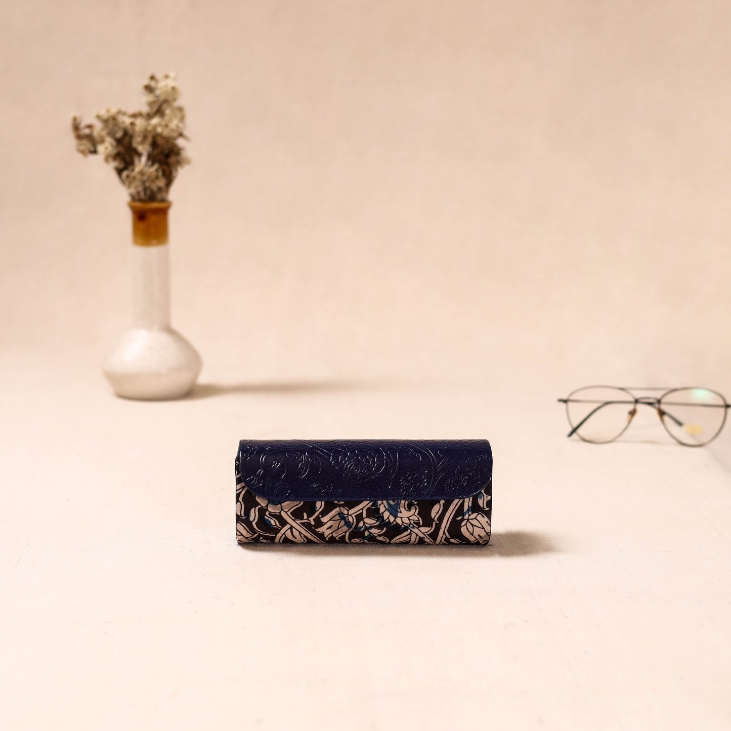 Embossed Leather Flap Kalamkari Spectacle Case by Asalkaar 53
