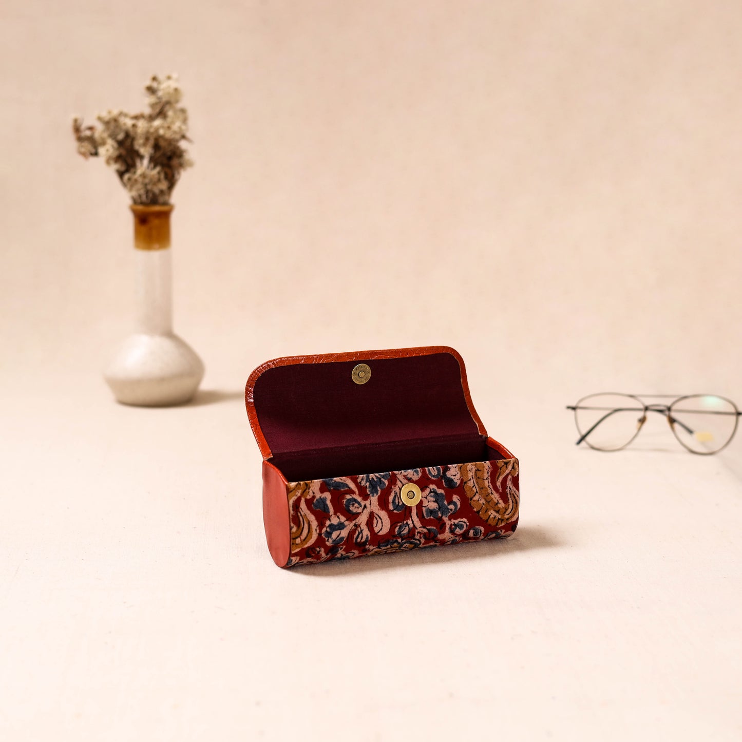 Embossed Leather Flap Kalamkari Spectacle Case by Asalkaar 54