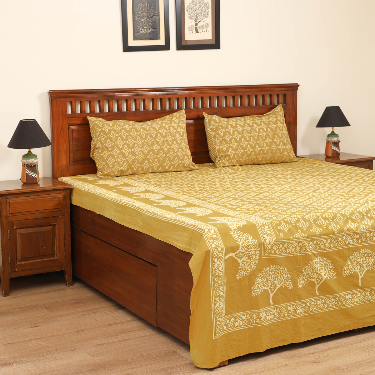 Pipad Hand Block Print Double Bedsheet with 2 Pillow Cover Set (108 x 90 in) 30