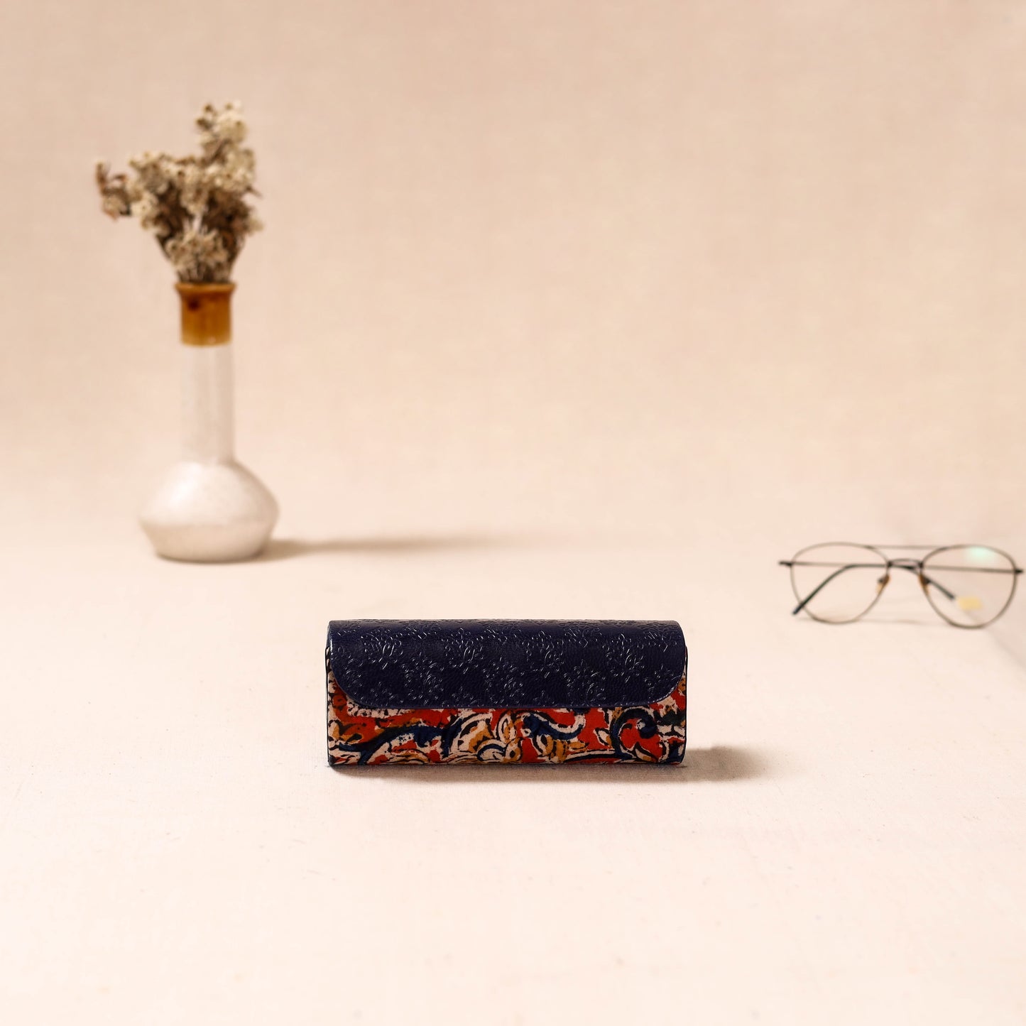 Embossed Leather Flap Kalamkari Spectacle Case by Asalkaar 57